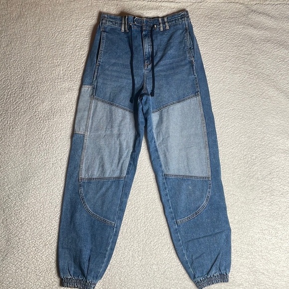 Y2K Urban Outfitters Jeans Patchwork BDG Medium Elastic Waist Ankle Pockets - Picture 8 of 8